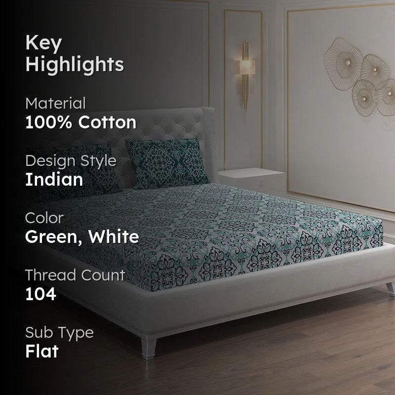 Monte Carlo Petal Aura Cotton Bedsheet (Green,White) - 104 TC media 2