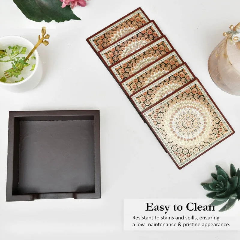 Abstract Designer Wooden Coasters with Holder - Seven Piece Set media 5