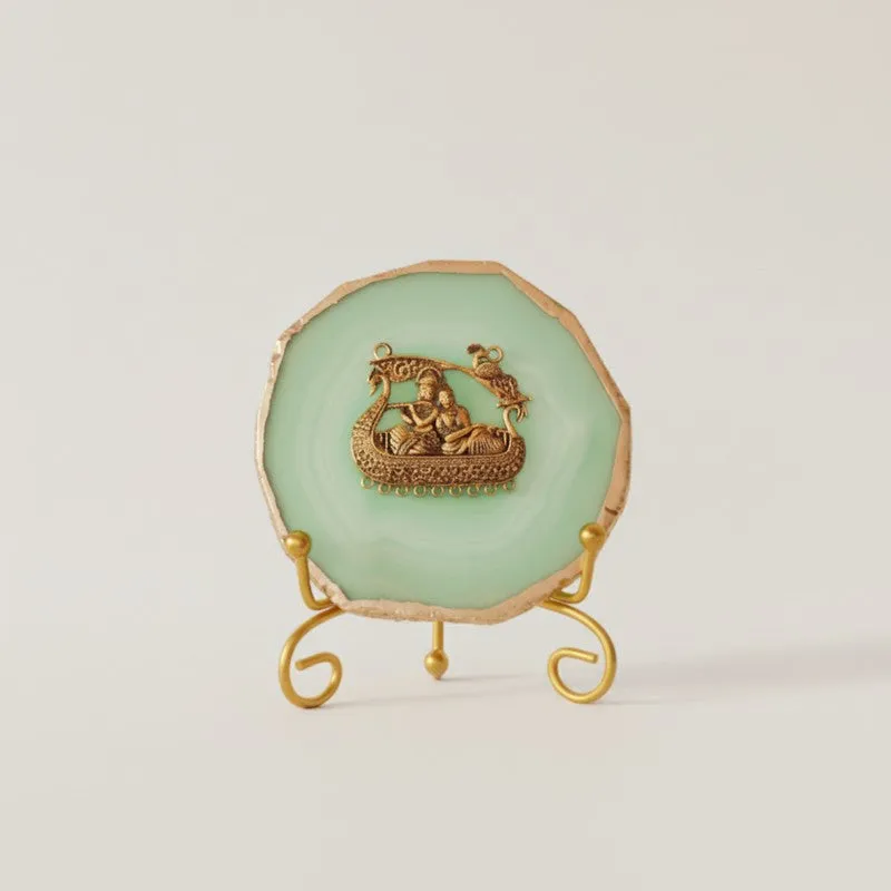 Radhe Krishna Bliss Agate Showpiece With Stand - Green media 3