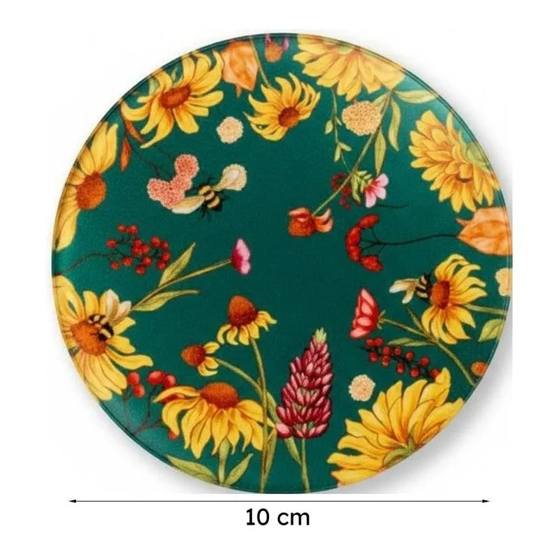 Single round floral coaster on a white background.