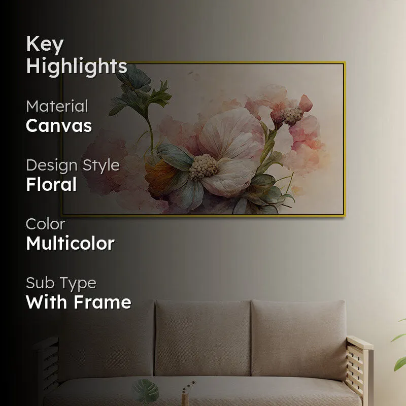 Blush Pink Petals Floral Canvas Wall Painting With Frame - Gold media 2