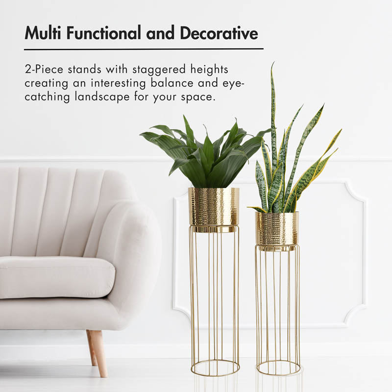 Regal Hammered Metal Planter With Tall Stand - Set Of 2 media 6