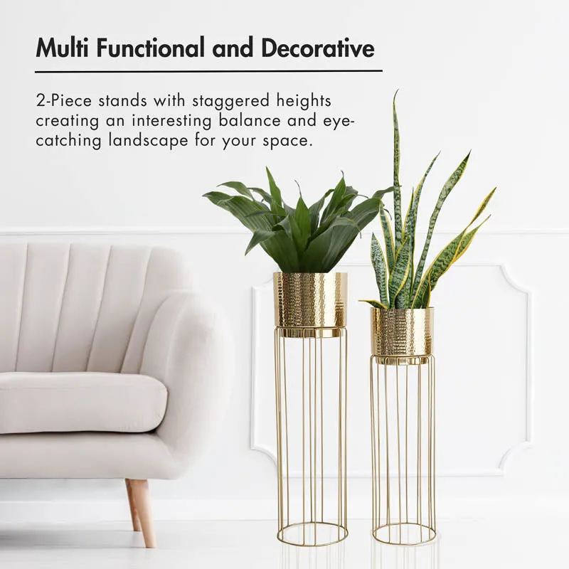 Regal Hammered Metal Planter With Tall Stand - Set Of 2 media 6