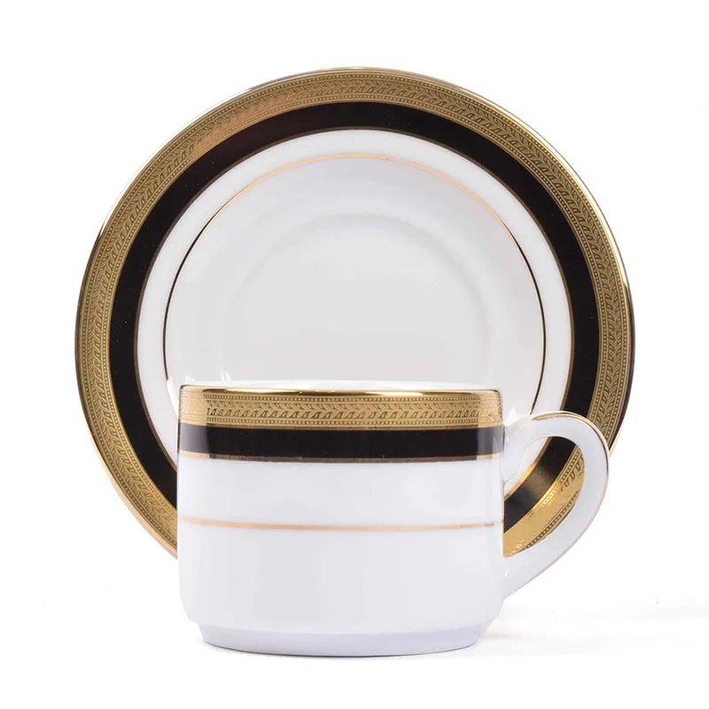Vienna 24k Gold Brushed Porcelain Tea Cup & Saucer (Blue/280 mL Each) - Set of Six media 6