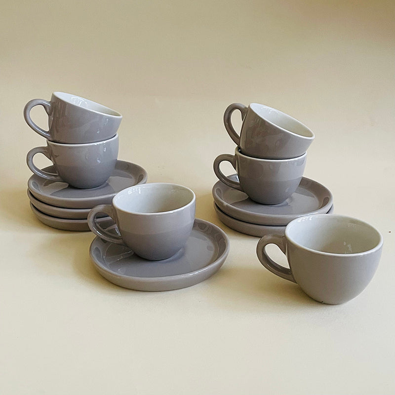 Blush & Brew Ceramic Cup & Saucer (Grey/100 mL) - Twelve Piece Set media 3