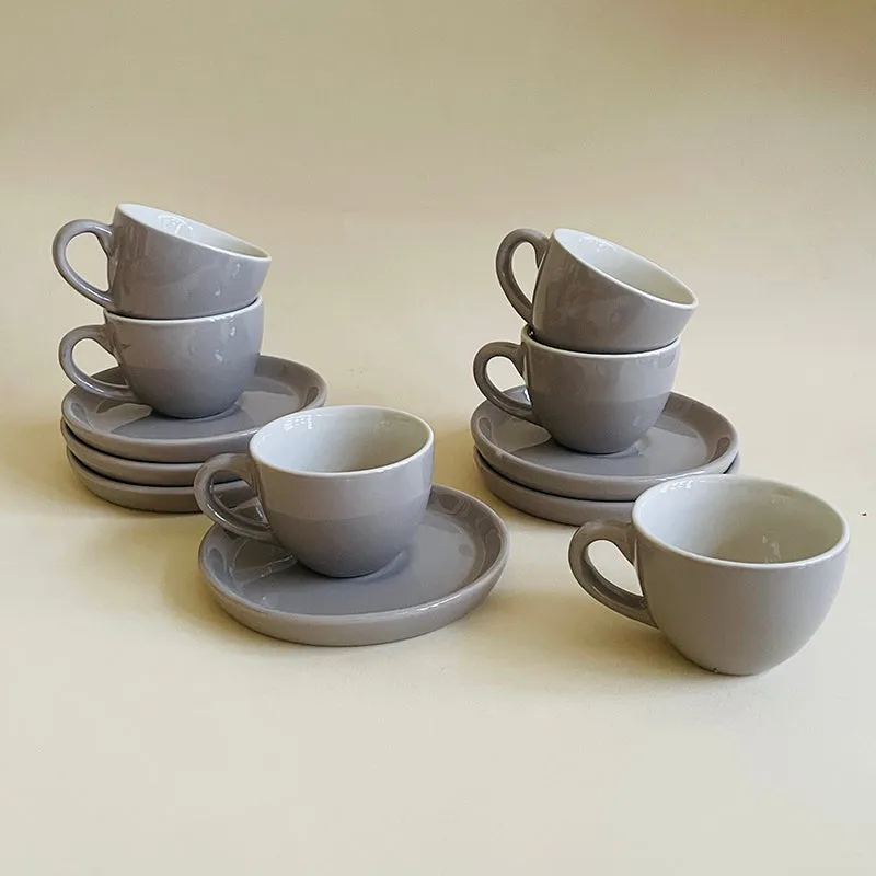 Blush & Brew Ceramic Cup & Saucer (Grey/100 mL) - Twelve Piece Set media 3