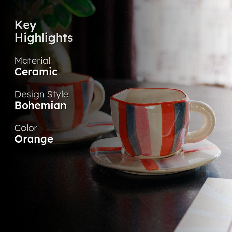 Spring Stripe Cup & Saucer (200 mL Each) - Set of Two media 2