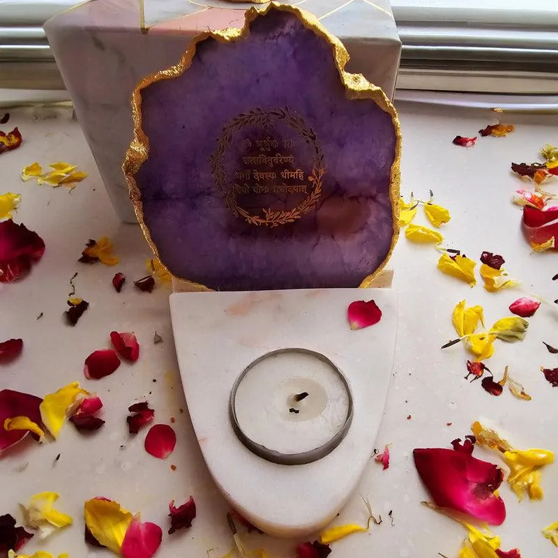 Gayathri Mantra Agate & Marble Tealight Candle Holder - Purple media 1