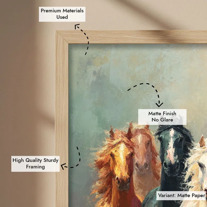 Majestic Horse Run Wall Painting With Brown Frame media 9