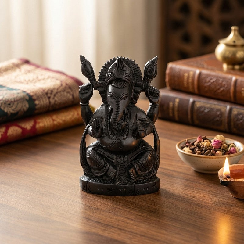 Peaceful Ganesha Ebony Wood Idol