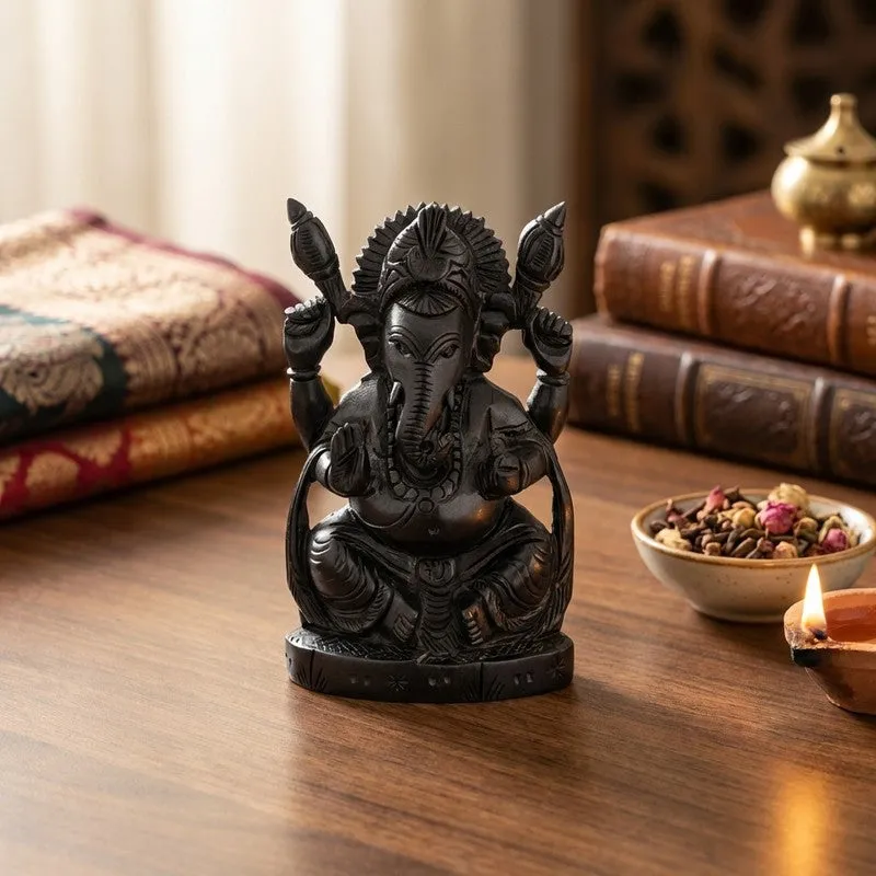 Peaceful Ganesha Ebony Wood Idol media 1