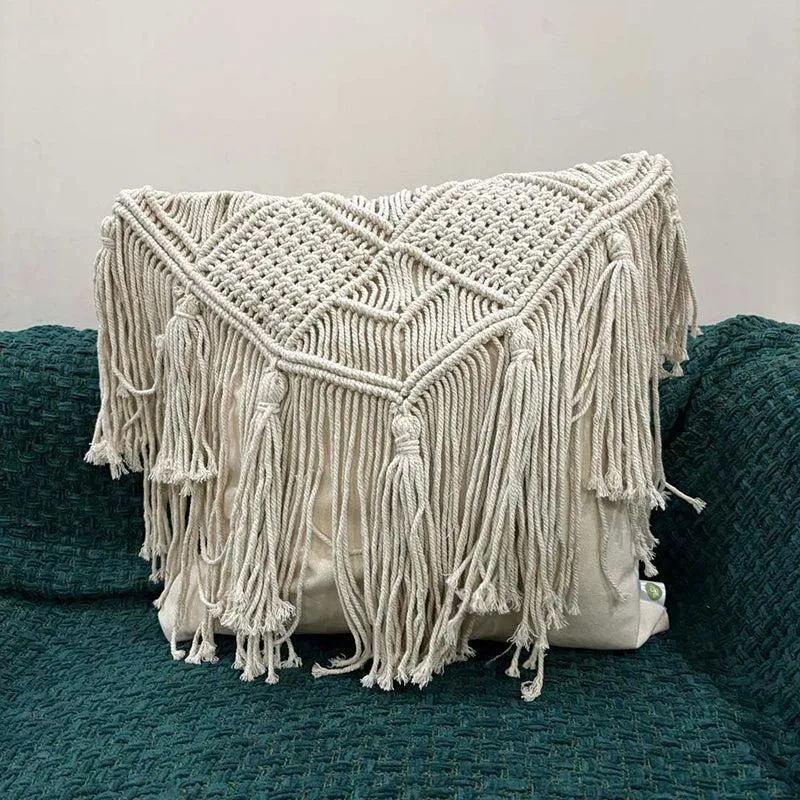 Earth & Twine Macrame Fringed Cotton Cushion Cover media 2