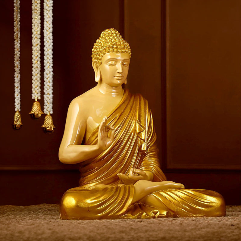 ZenAura Meditating Buddha Marble Idol - Gold