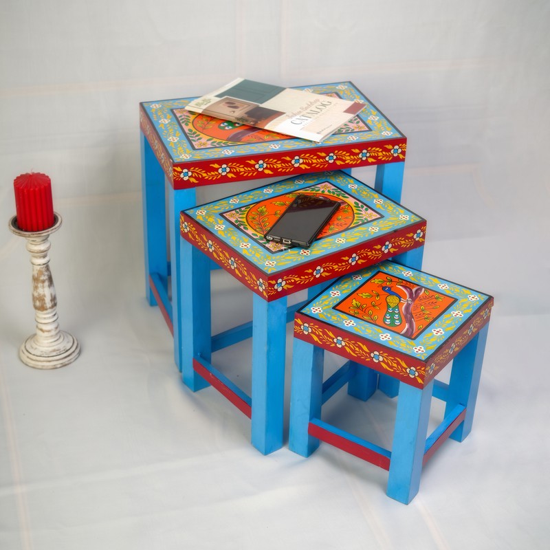 Avrix Painted Mango Wood Stool - Set Of Three media 7