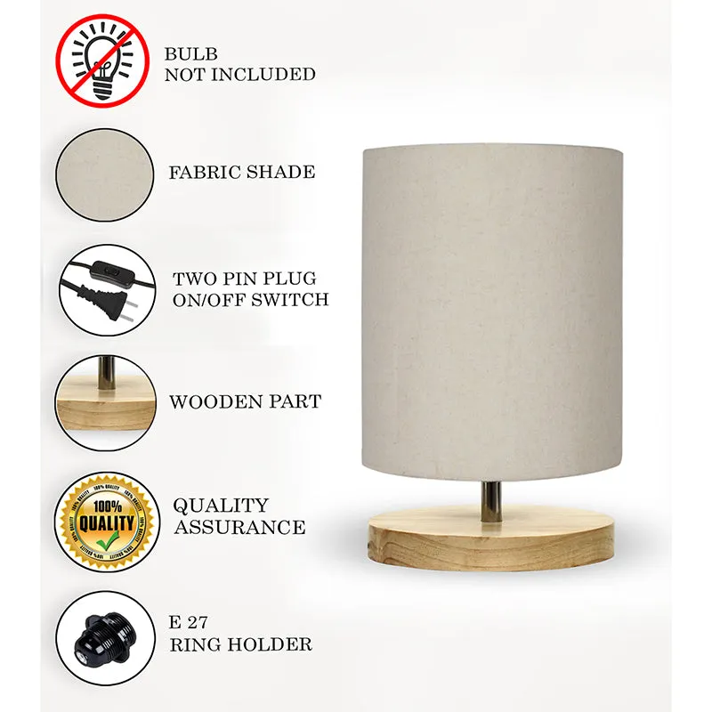 Vinterra Wooden Table Lamp with Fabric Shade - Grey,Beige media 4
