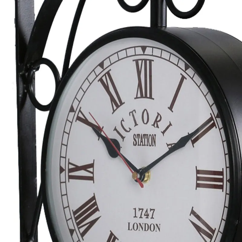 Forma Double Sided Roman Numeral Station Clock - Black & White media 4