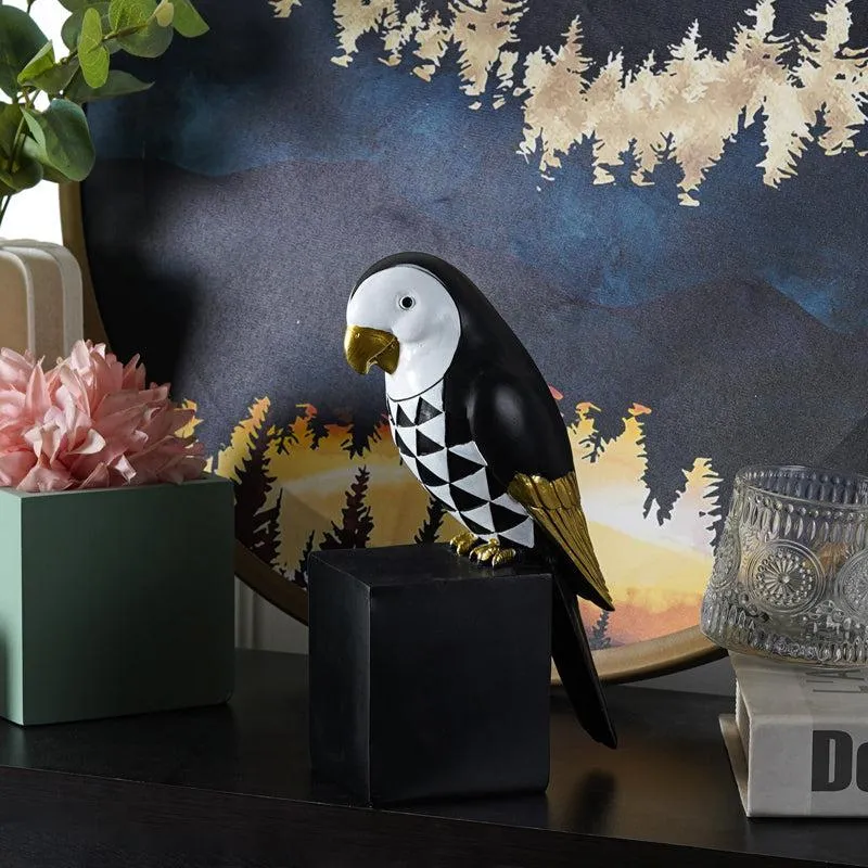 Prismatic Parrot Geometric Painted Resin Showpiece - Black & White media 3