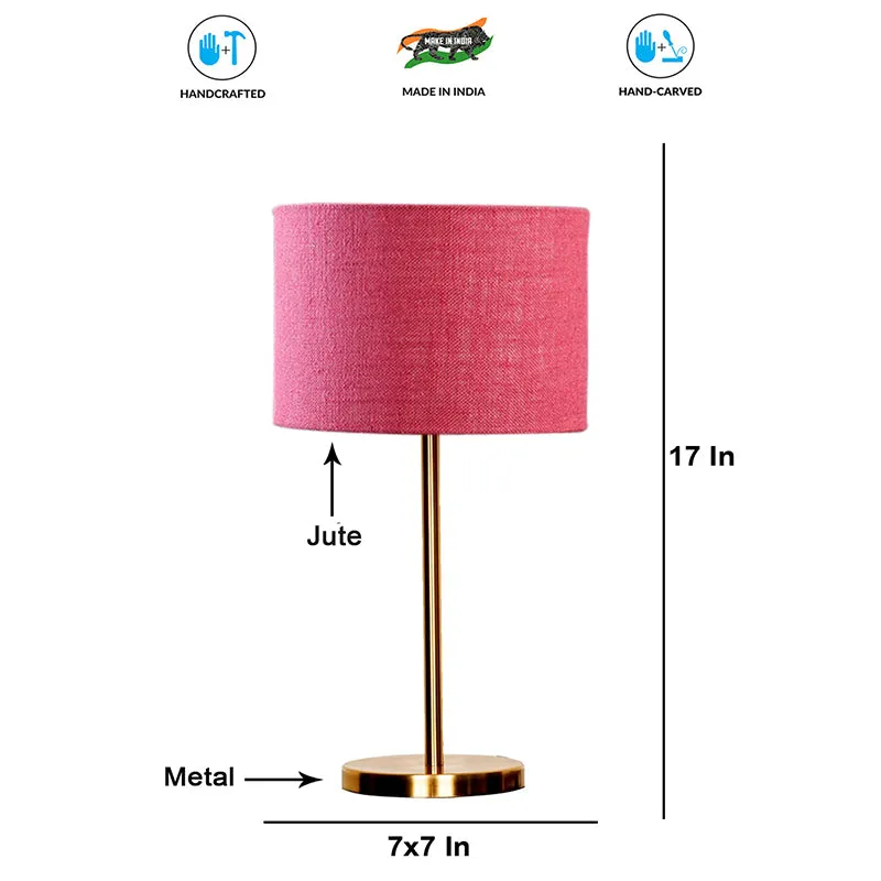Loft Gleam Jute & Metal Table Lamp (Drum) - Pink,Gold media 4