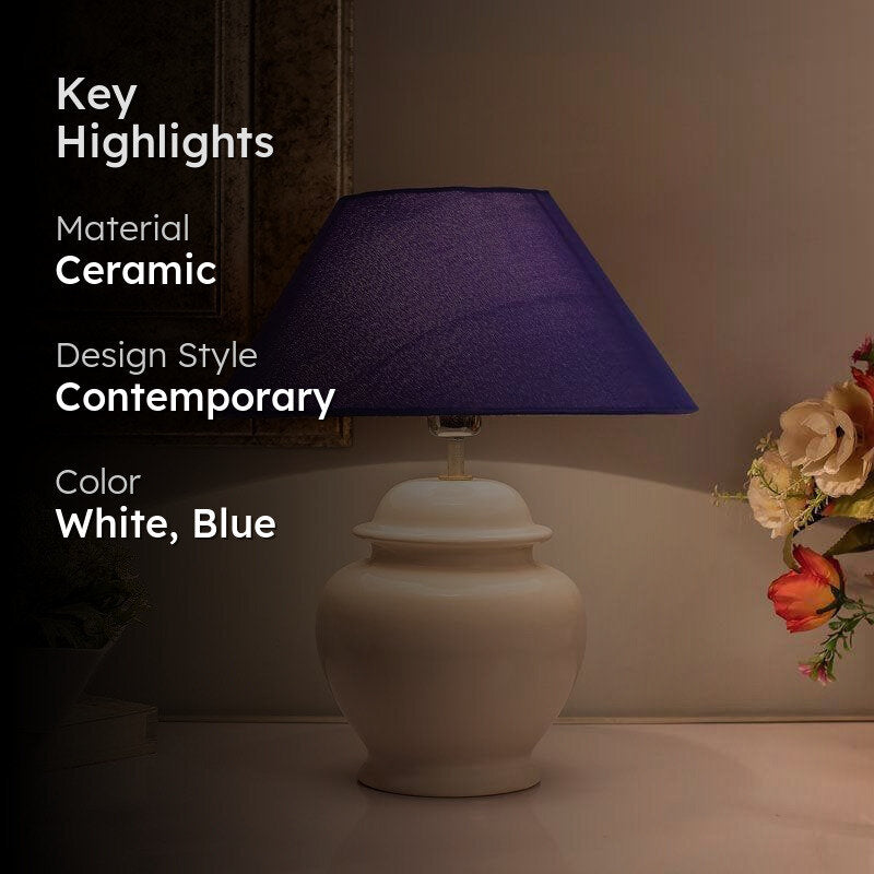 Fancy Pants Ceramic Table Lamp With Conical Shade - White,Blue media 2