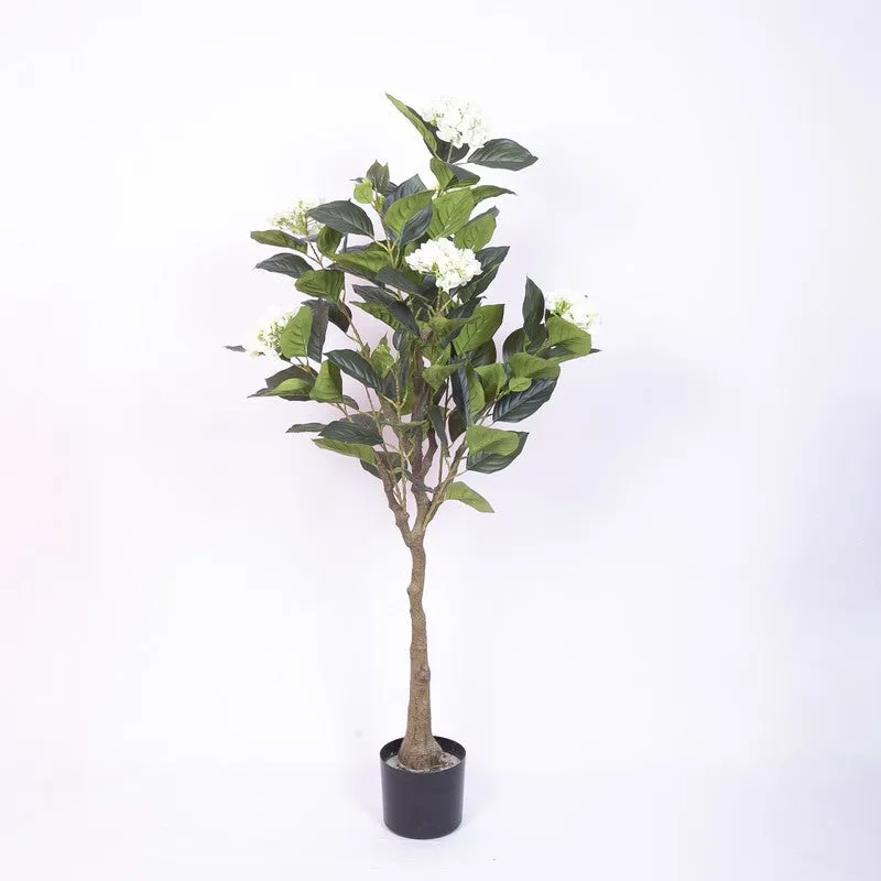 Chic Hydrangea Faux Artificial Plant With Black Plastic Pot - White media 4
