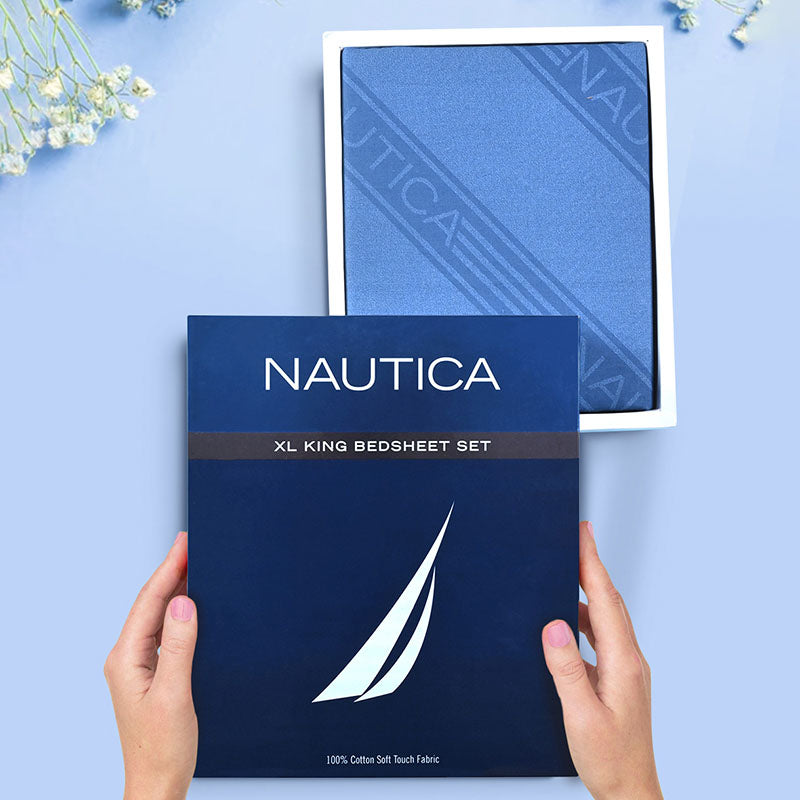 Nautica Diagonal Drift Geometric Cotton Bedsheet (Blue) - 160 TC media 6