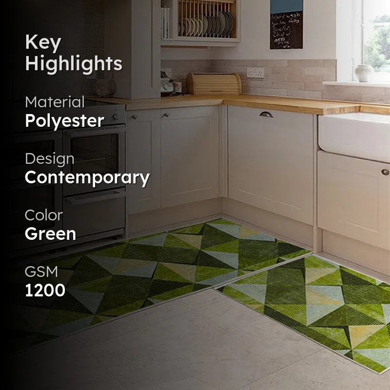 PatternShift Polyester Kitchen Floor Mats (Green) - Set of Two media 2