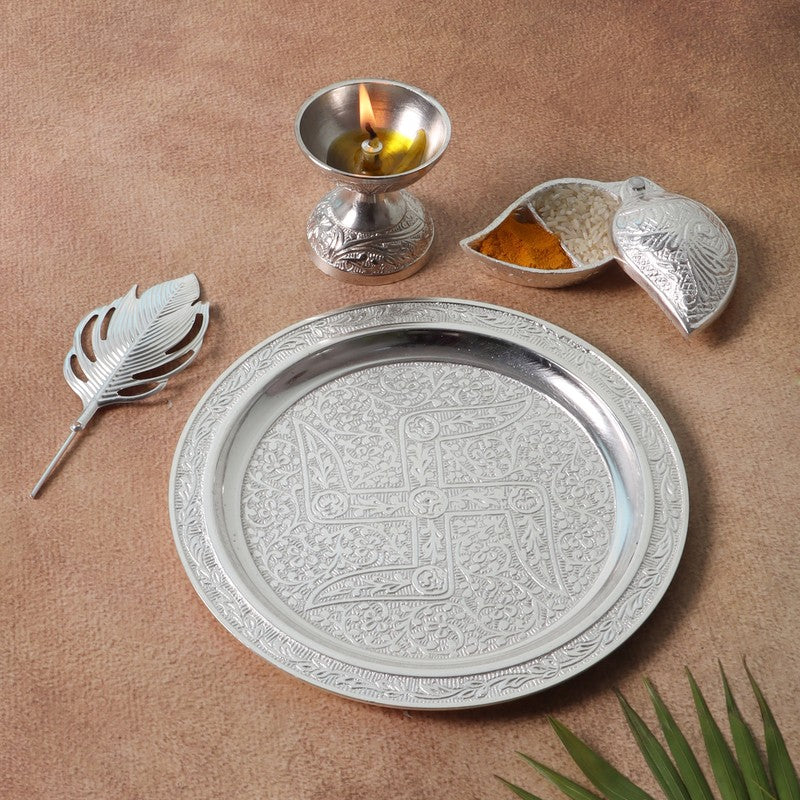 Divya Pooja Thali Set (Silver) - Four Piece Set
