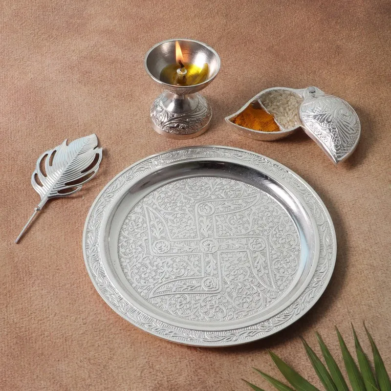 Divya Pooja Thali Set (Silver) - Four Piece Set media 1