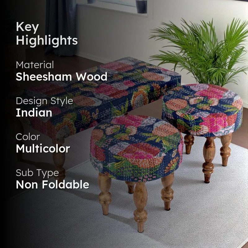 Drexo Sheesham Wooden Bench with Stools (Multicolor) - Three Piece Set media 2