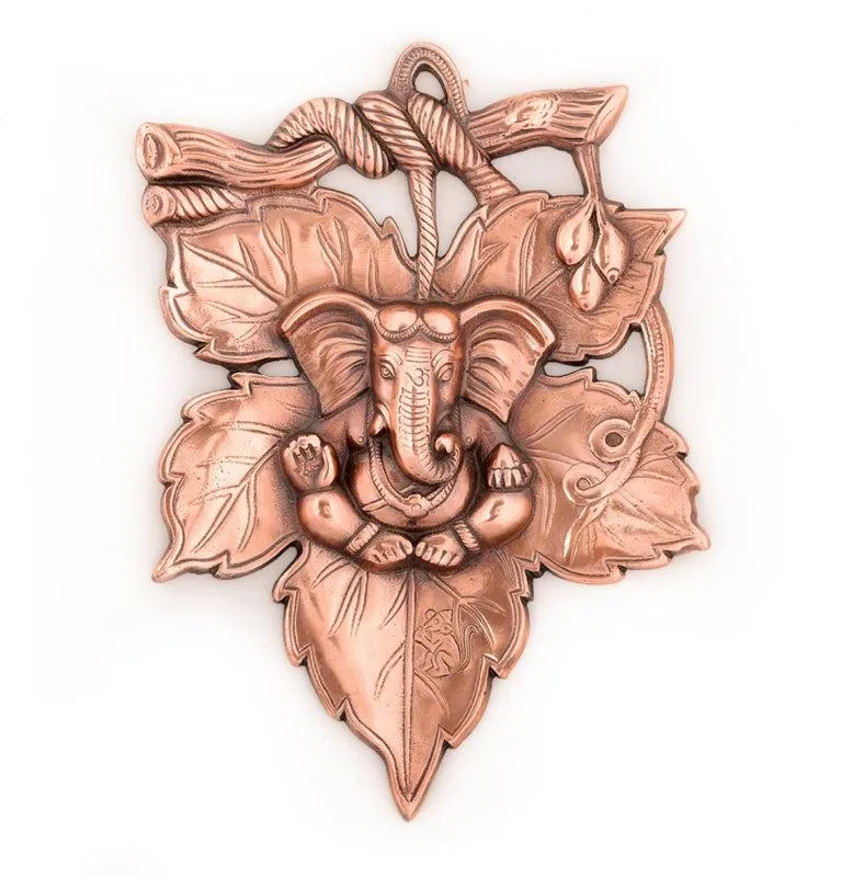 Vigneshwara Resting On Leaf Religious Metal Wall Accent media 3