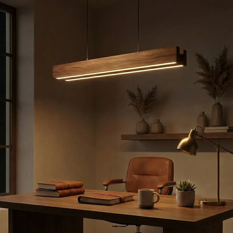 Galatea Linear LED Wooden Ceiling Lamp - Brown media 3