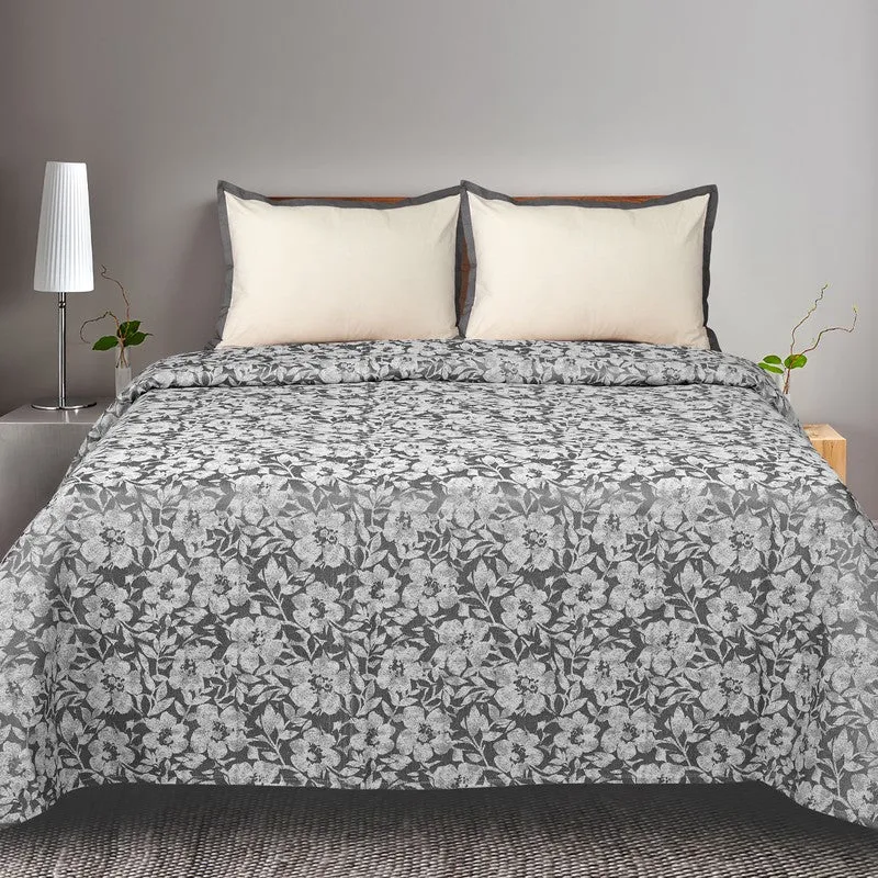 Blossom Breeze Cotton Bedsheet (Grey) - 224 TC media 3