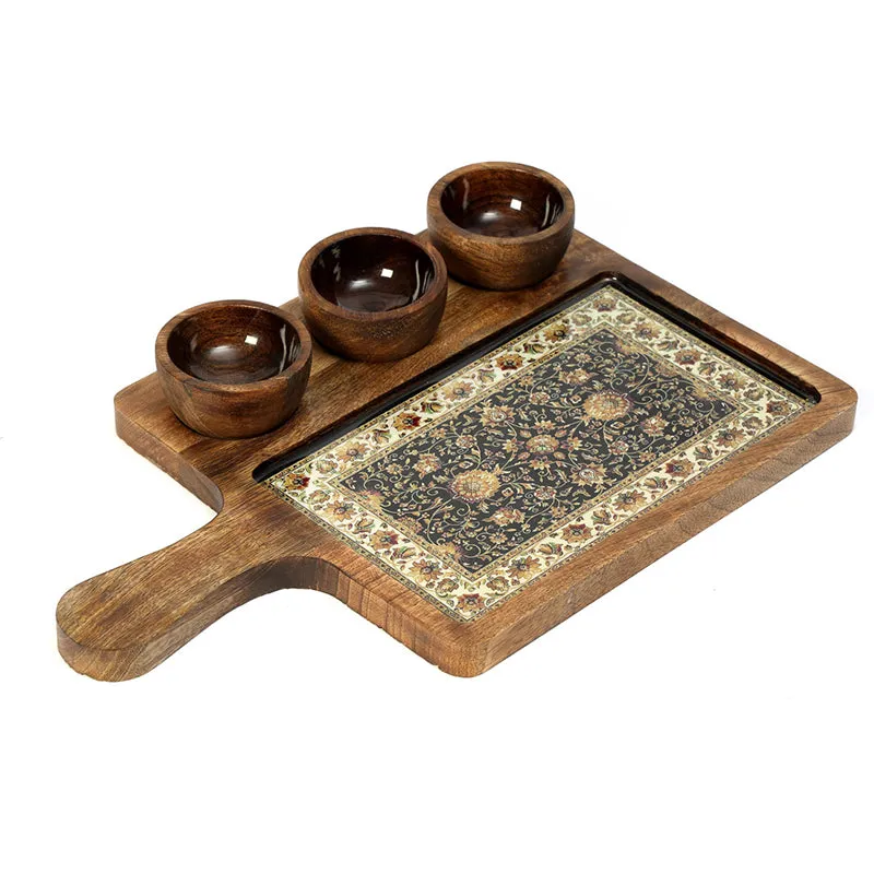 Mughal Glory Mango Wood Platter - Four Piece Set media 3