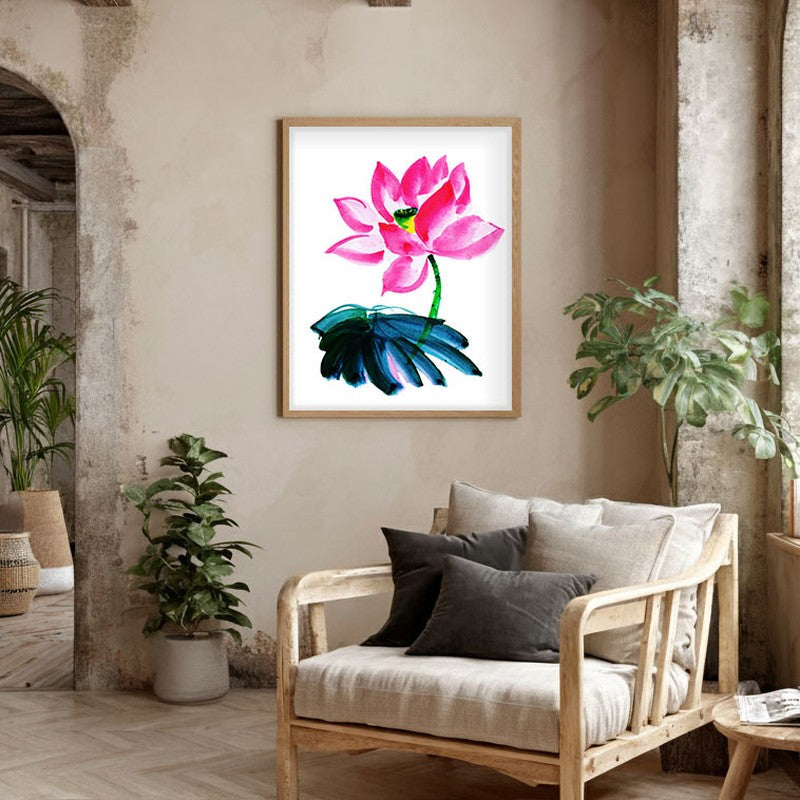 Pink Minimal Lotus Archival Paper Wall Art  - Natural Brown Frame media 5