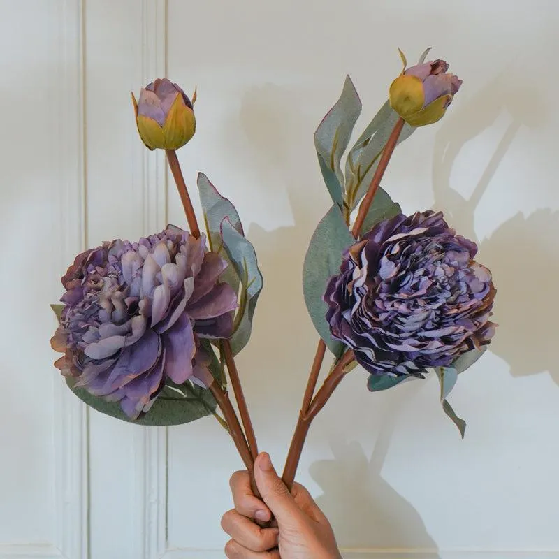 Faux Purple Autumn Peony Flower Stick (22 CM) - Set Of Two media 3
