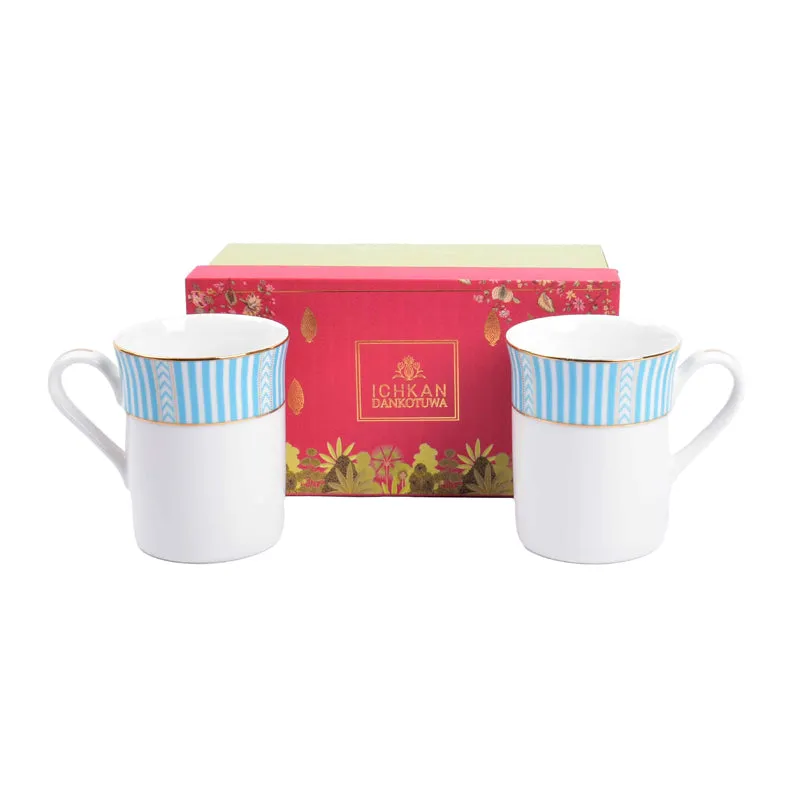 Stripe Classic 24k Gold Brushed Porcelain Coffee Mug (Blue/300 mL) - Set Of Two media 5