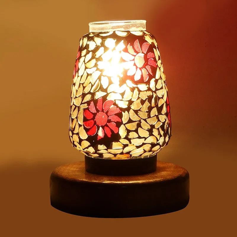 Huetrail Mosaic Glass Wooden Table Lamp With Base - Multicolor media 6