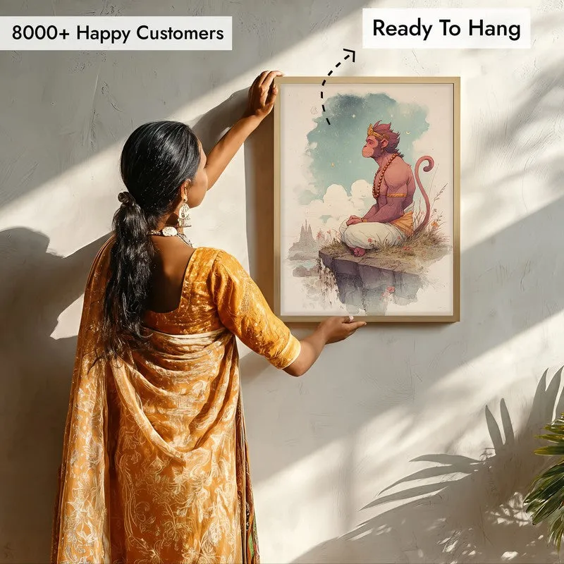 Divine Peace of Hanuman Ji Spiritual Archival Paper Wall Art - Natural Brown Frame media 7