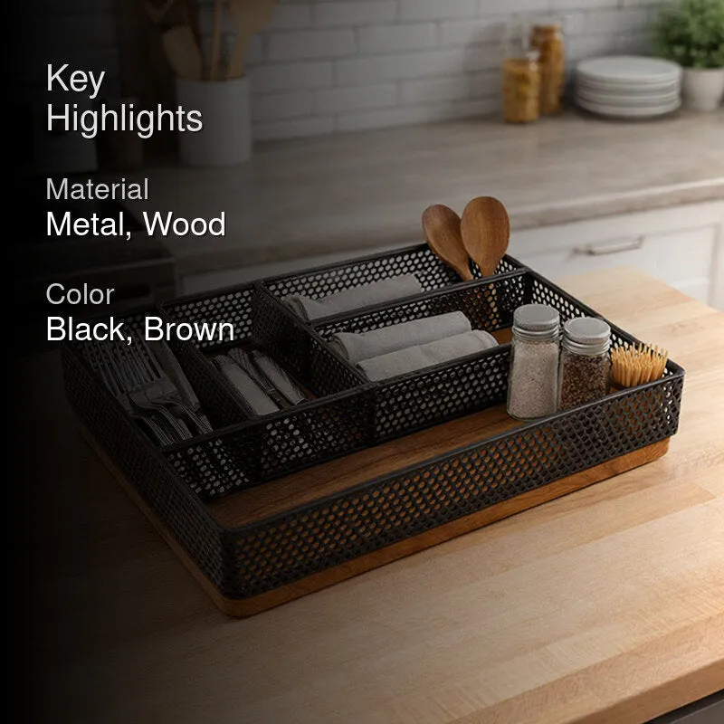 Urban Sort (Metal/Wood) Desk Organizer - Black,Brown media 2