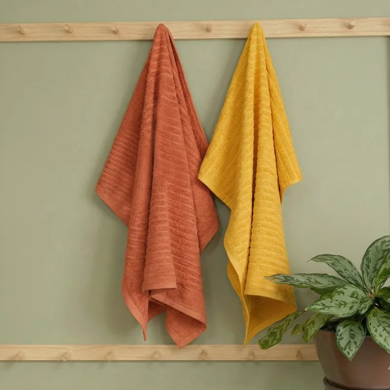 Monte Carlo Dry Lush Pure Cotton Towel Sets (Yellow,Rust) - Set of Four media 1