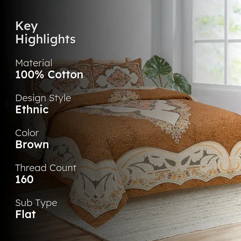 Yashita Printed Cotton Bedsheet (Brown) - 160 TC media 2