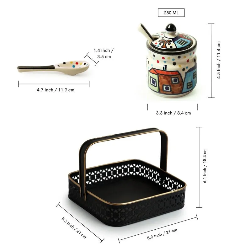 Coastal Cottage Handpainted Ceramic Jar With Iron Caddy (280 ML) - Nine Piece Set media 8