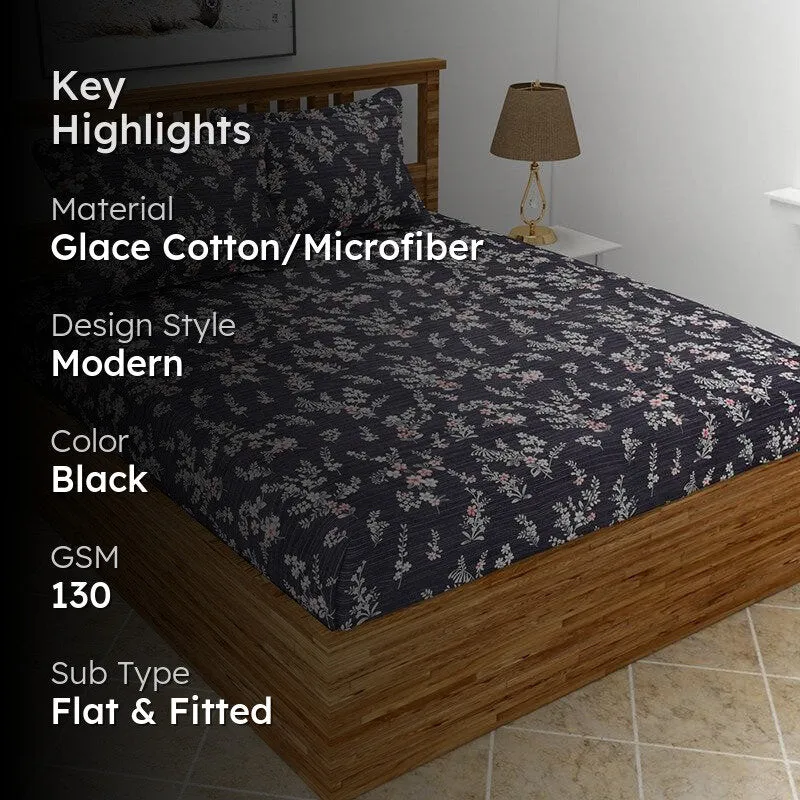 Gilma Floral Microfiber Bedsheet (Dark Grey) - 130 GSM media 2