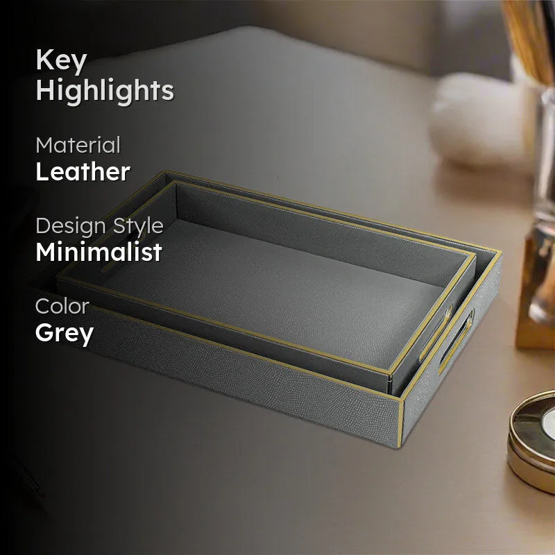 Tisquo Faux Leather Serving Tray (Grey) - Set Of Two media 2