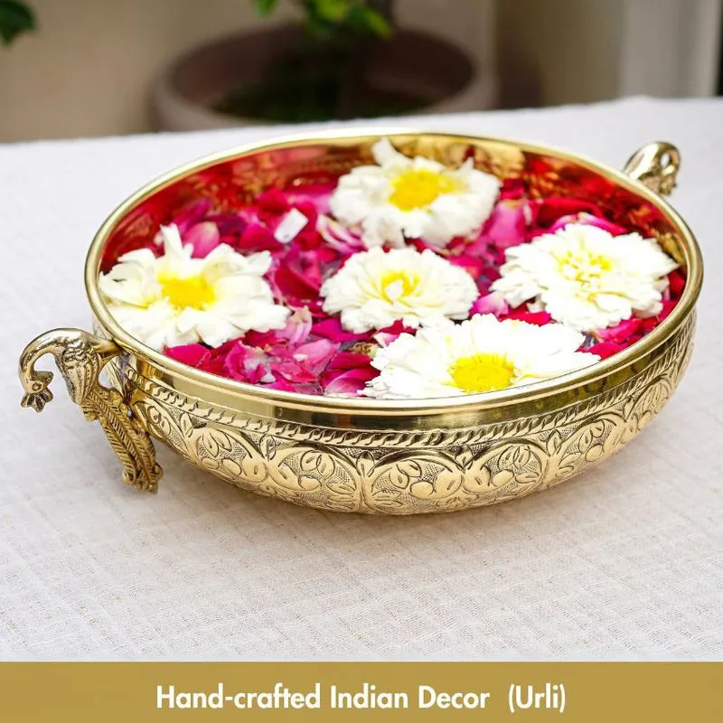 Mayur Carved Urli - Gold media 5