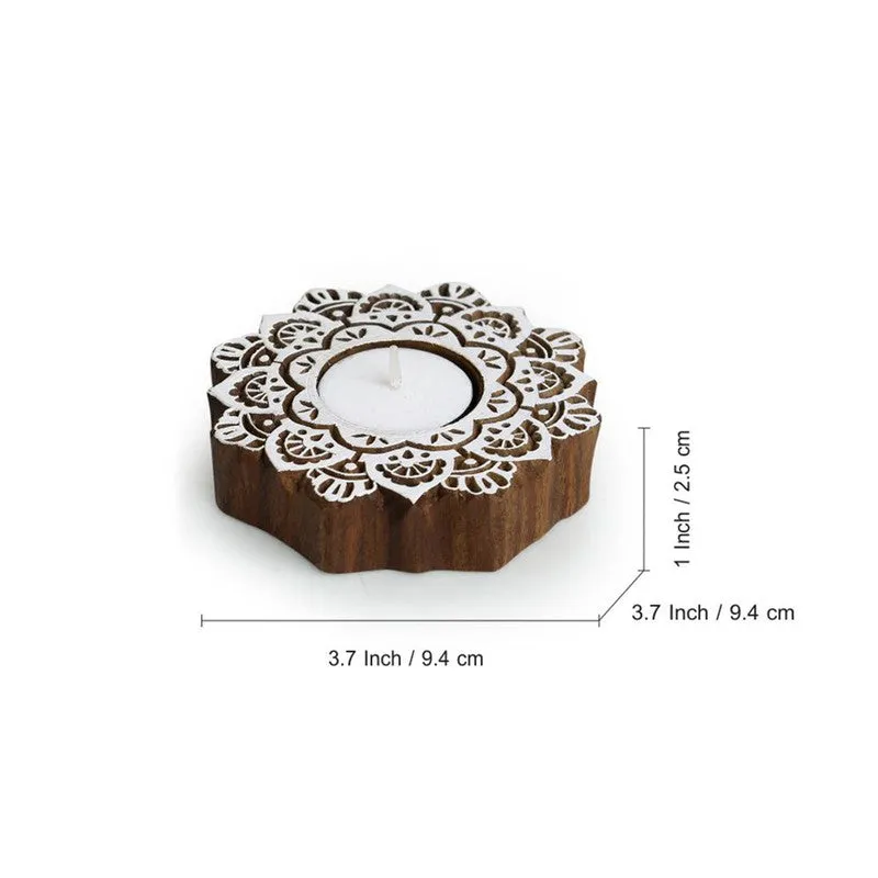 Flora Bright Hand Carved Tealight Candle Holder - Set Of Four media 5