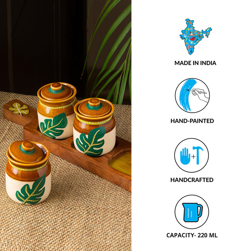 Leafy Shade Handpainted Jar With Tray (220 ML) - Four Piece Set media 7