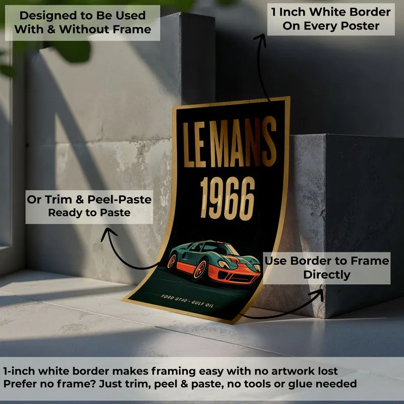Single automotive poster shown curled against blocks with a white border