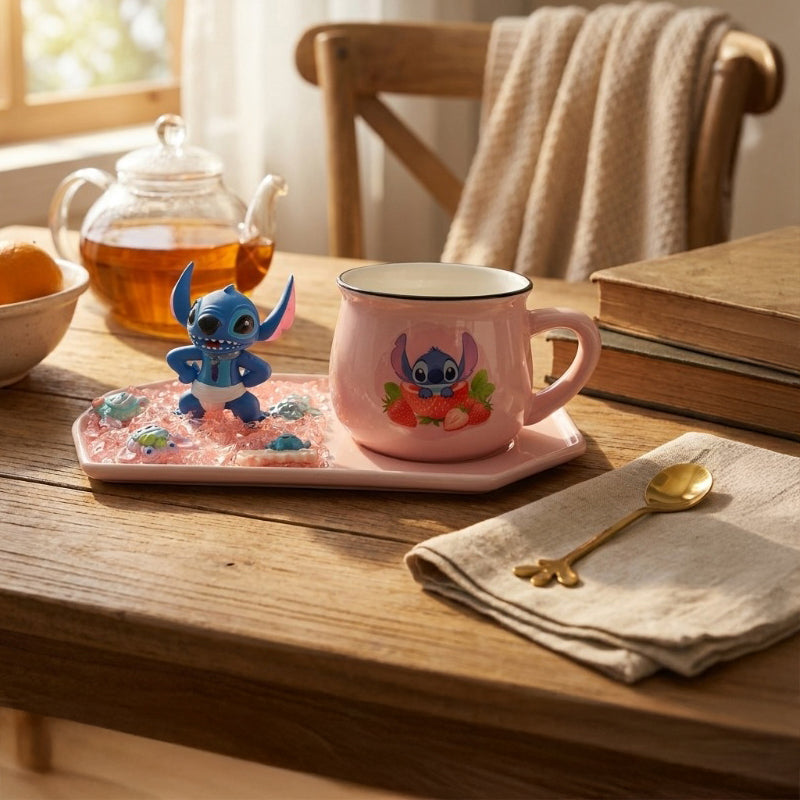 Whimsy Stitch Ceramic Coffee Mug With Tray (180 mL) - 180 mL