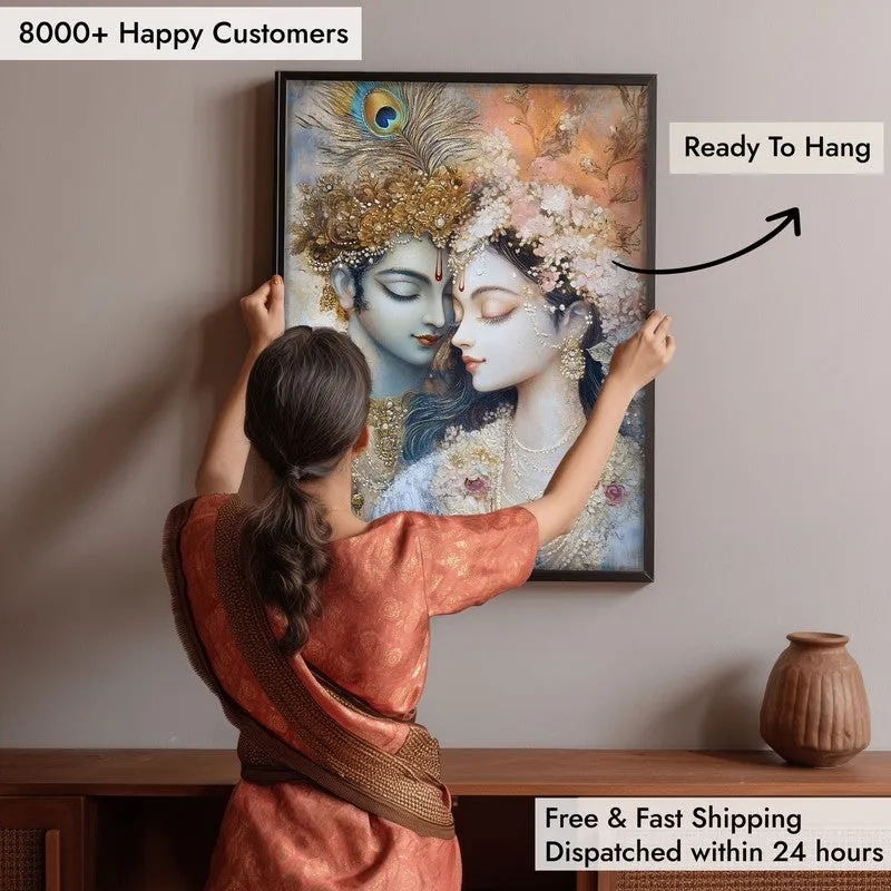 Radha Govindam Spiritual Archival Paper Wall Painting With Frame - Black media 6